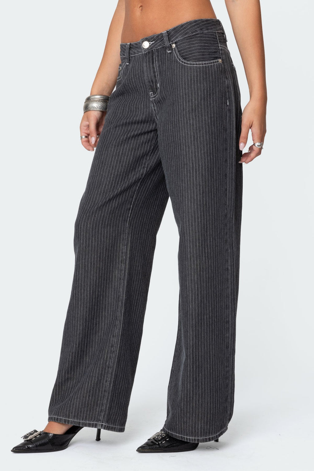 Pinstripe Low Rise Baggy Jeans