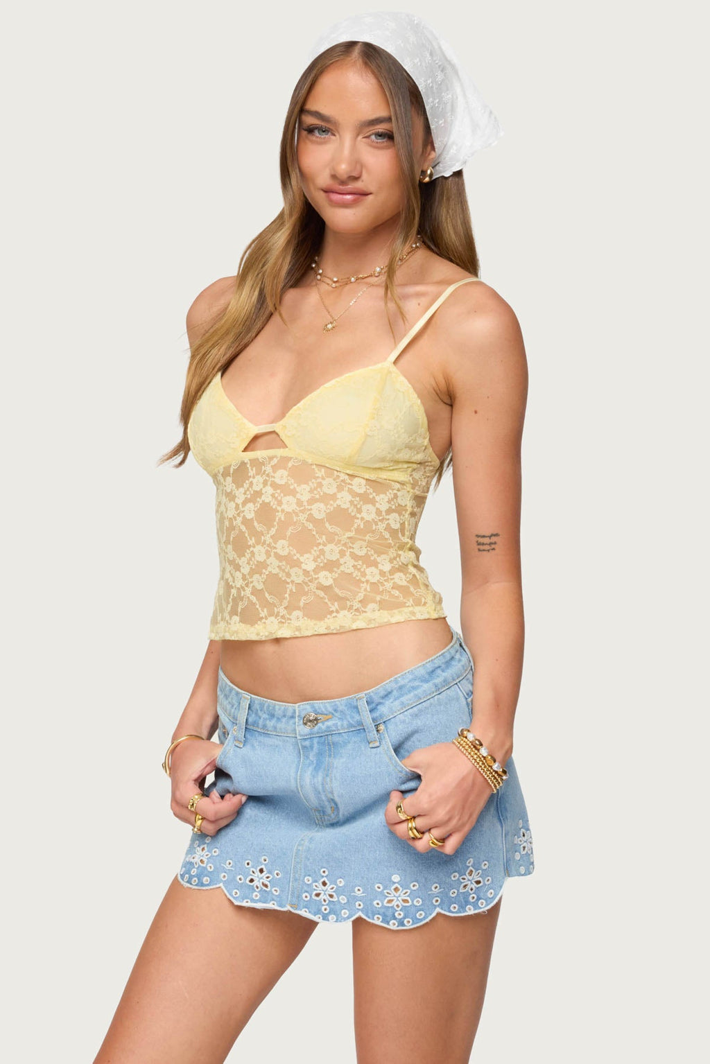Sheer Lace Cutout Tank Top