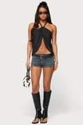 Whitlie Contrast Stitch Denim Micro Shorts