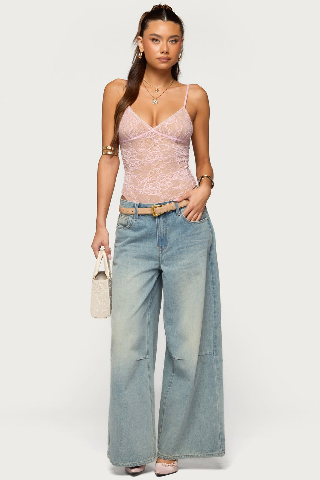 Nolyn Sheer Lace V Neck Bodysuit