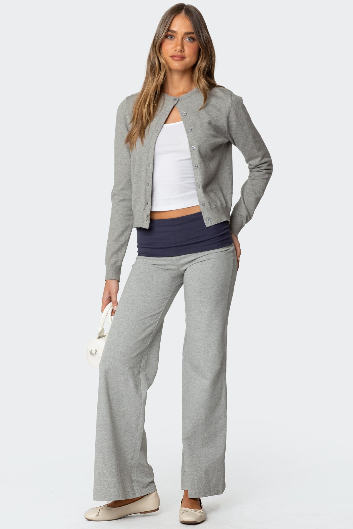 Wide Leg Contrast Foldover Pants
