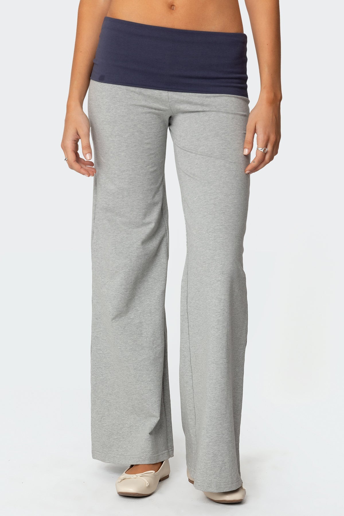 Wide Leg Contrast Foldover Pants