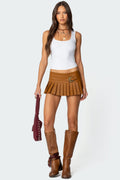 Pleated Faux Leather Mini Skort