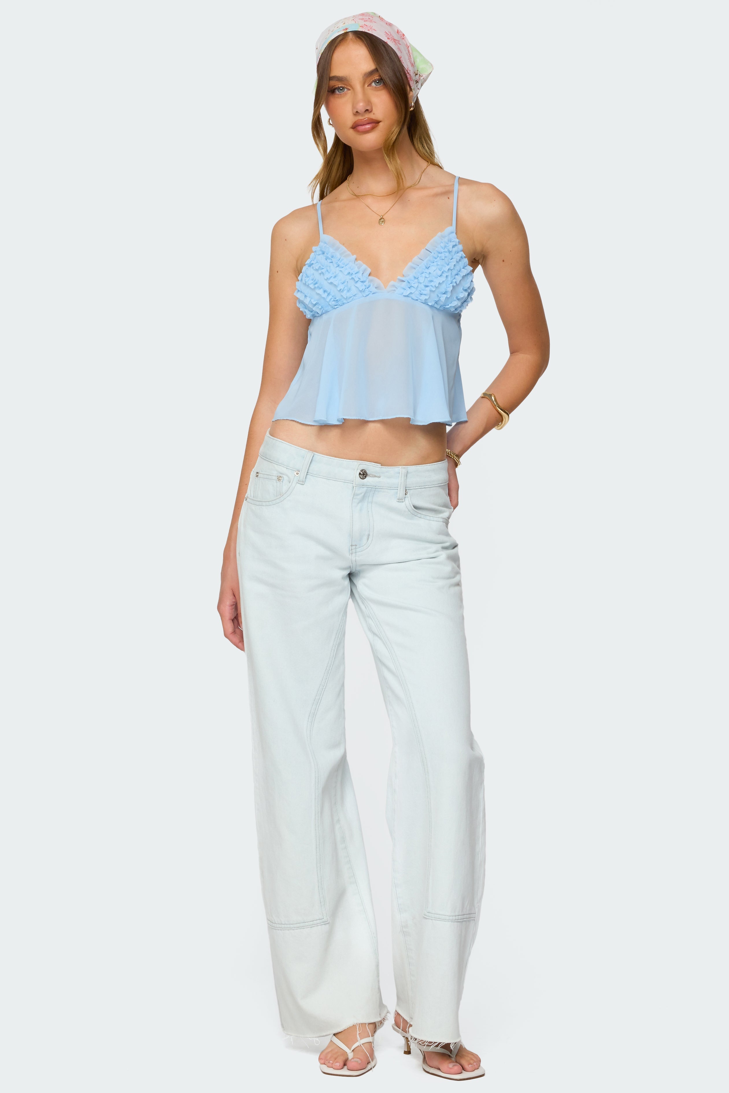 Ruffle Sheer Chiffon Babydoll Tank Top