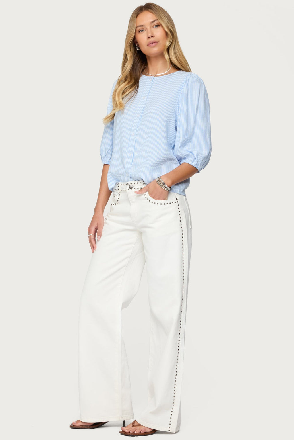 Quincy Studded Low Rise Baggy Jeans