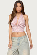 Stripey Metallic Cowl Neck Halter Top