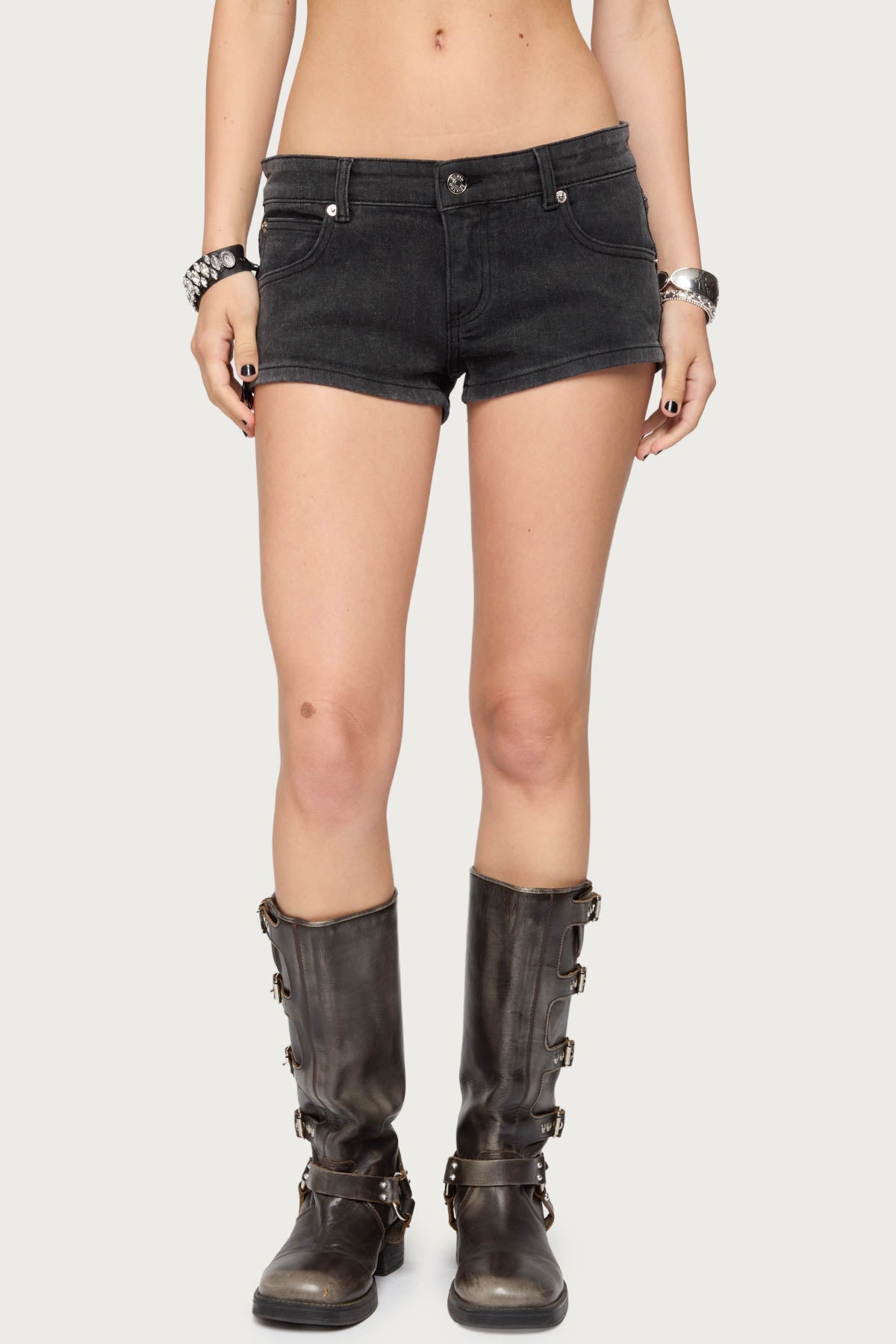 Syra Zipper Low Rise Denim Shorts