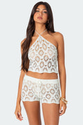 Peach Open Crochet Top