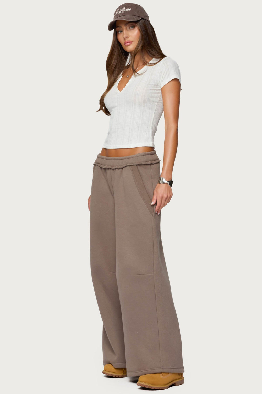 Semi Sheer Ribbed V Neck T Shirt