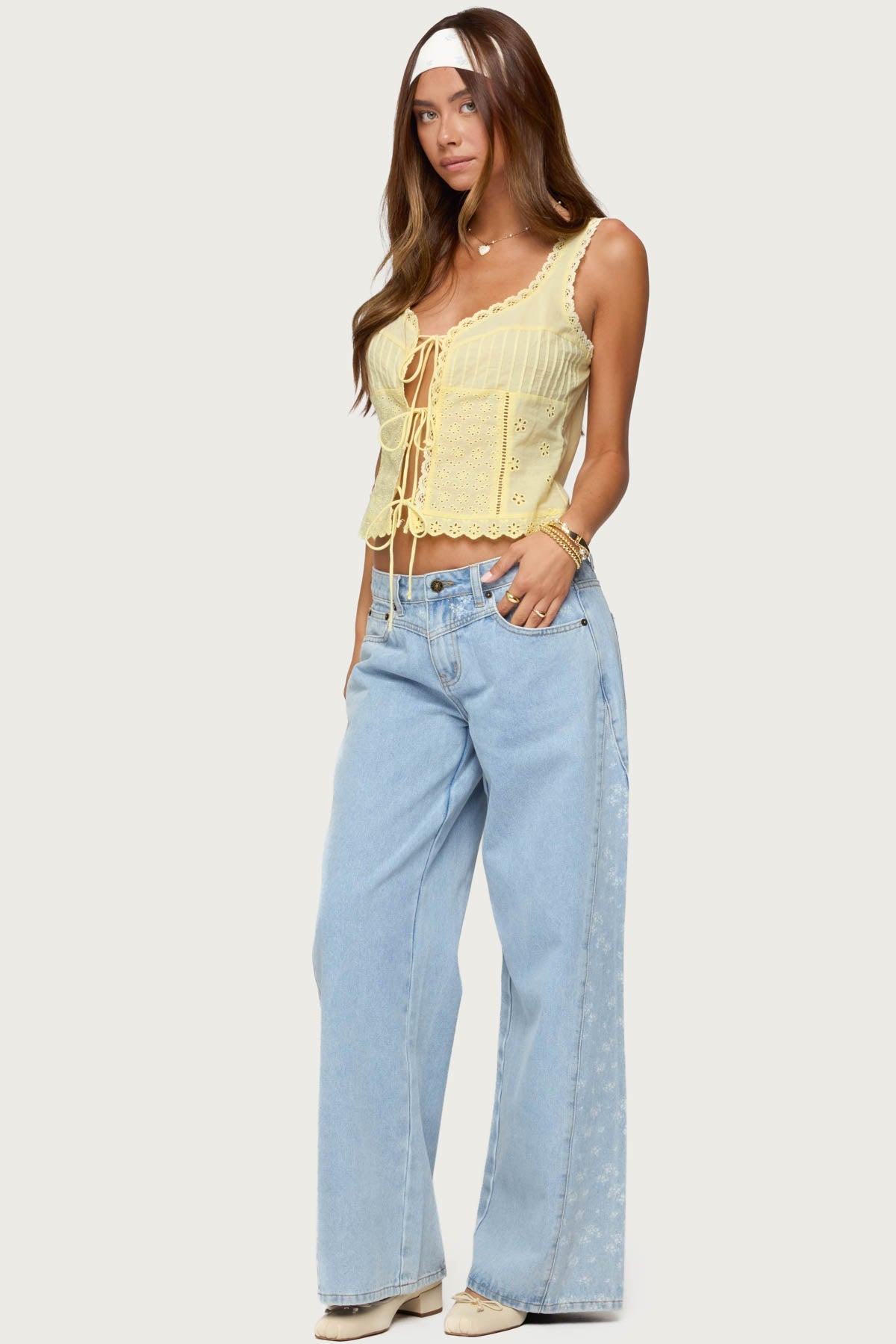 Fiore Eyelet Tie Front Top