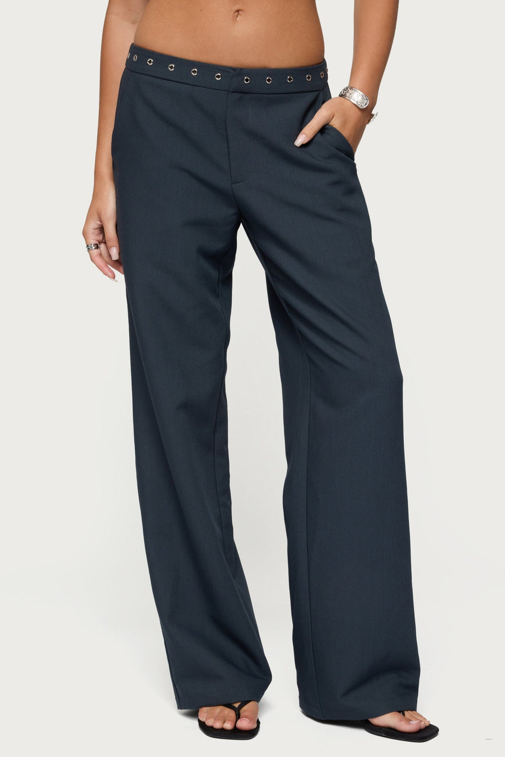 Ayve Eyelet Waist Straight Leg Pants