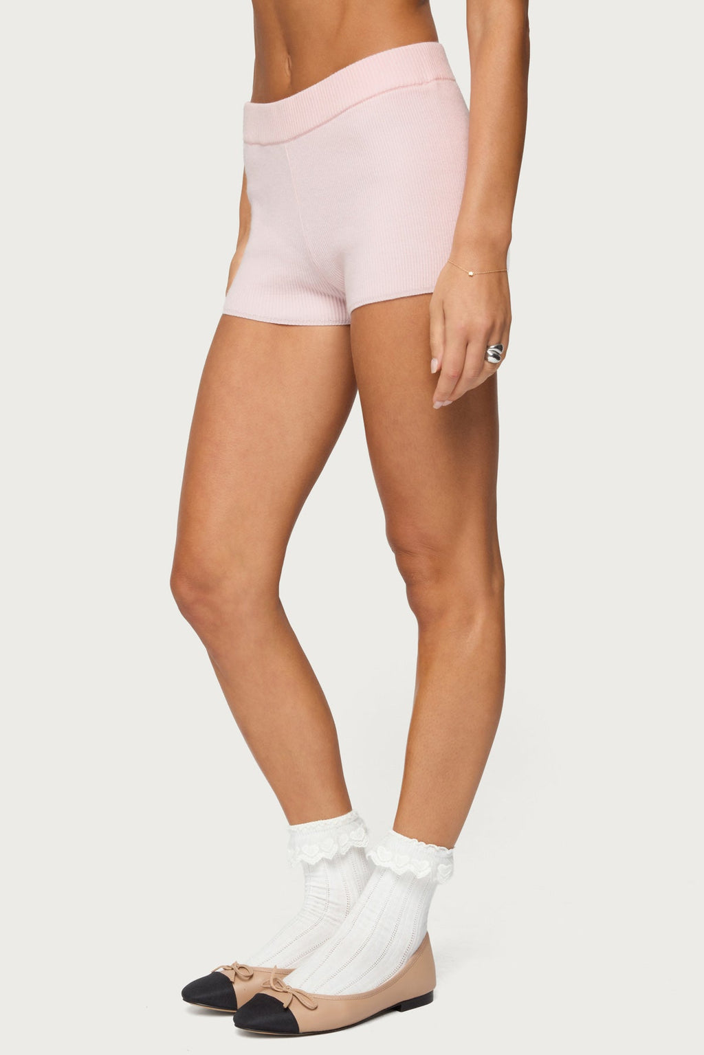 Lorie Mid Rise Ribbed Knit Shorts