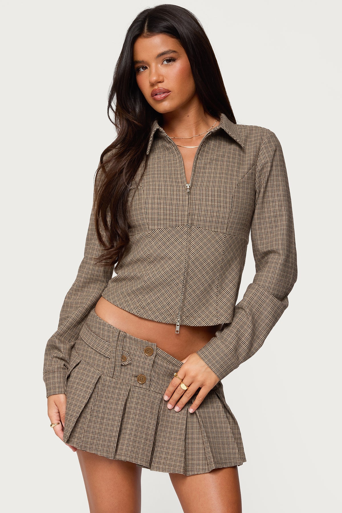 Lockette Plaid Zip Up Top