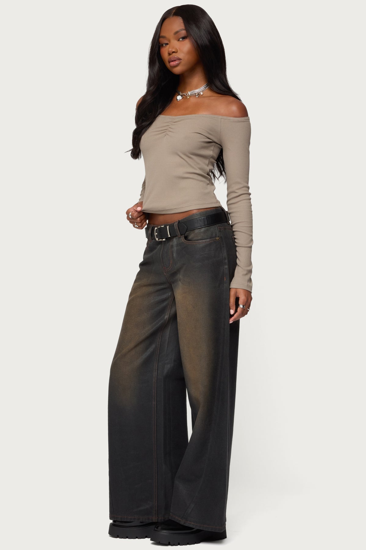 Cambria Ribbed Off Shoulder Top