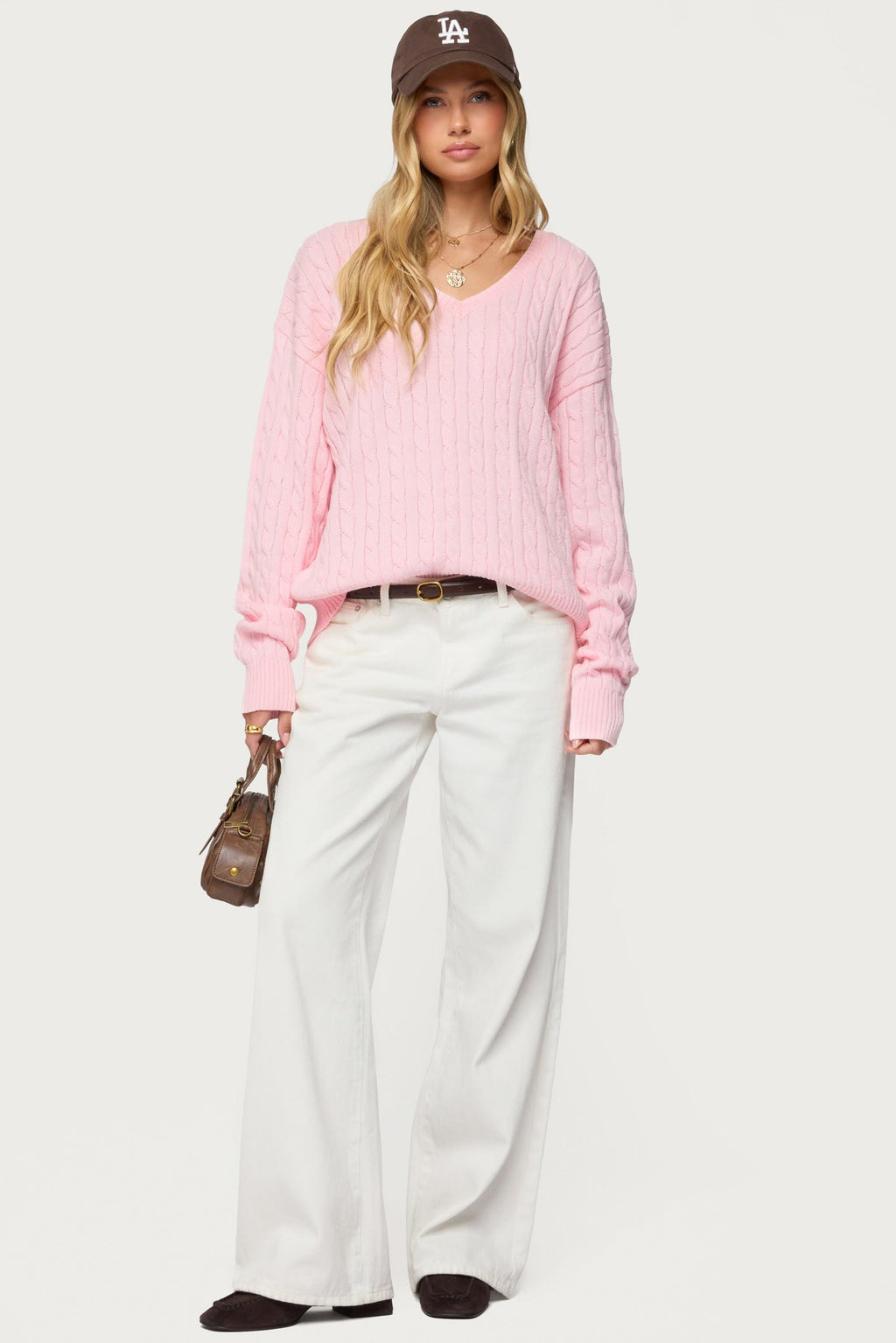 Polly V Neck Cable Knit Sweater