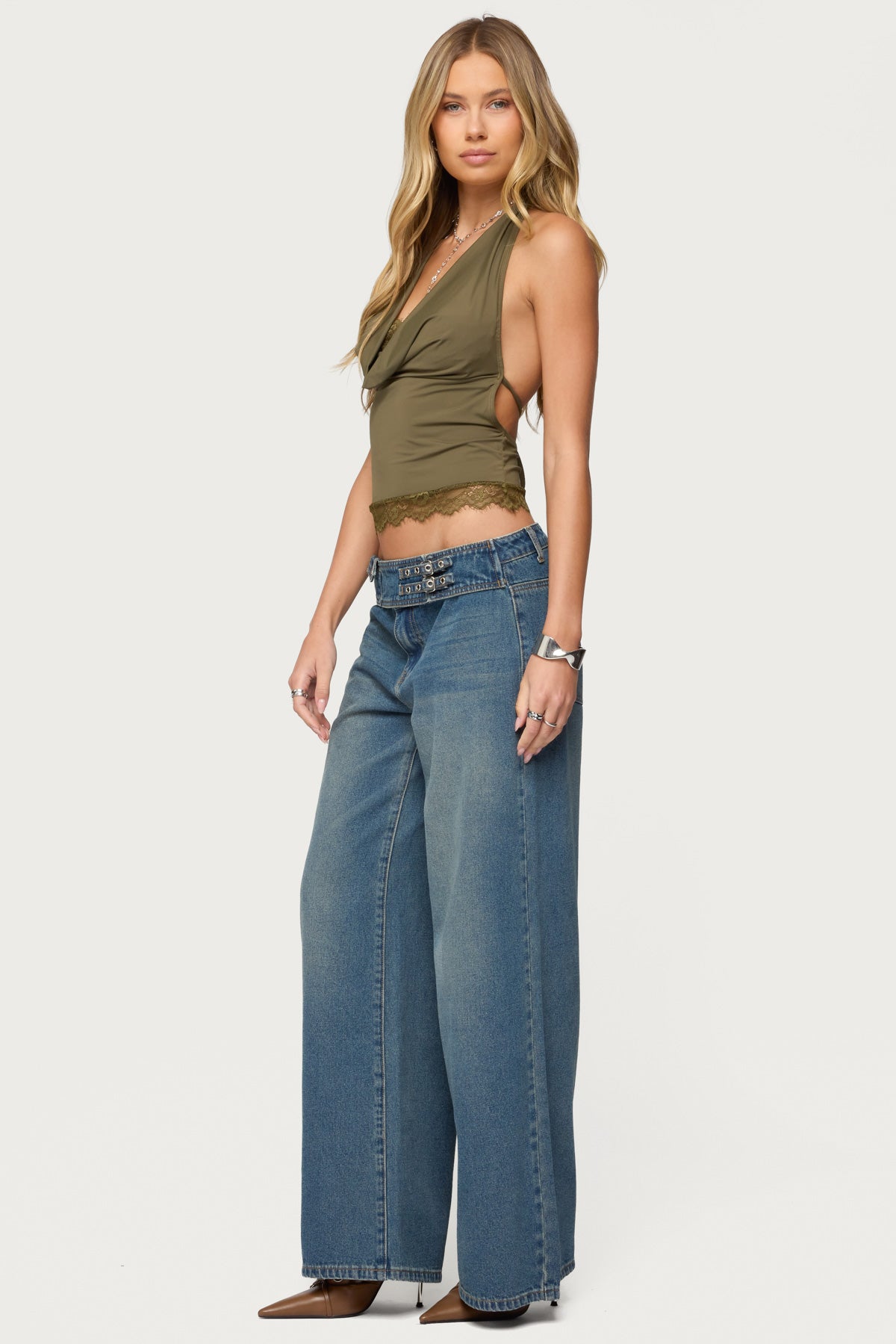 Double Buckle Low Rise Baggy Jeans