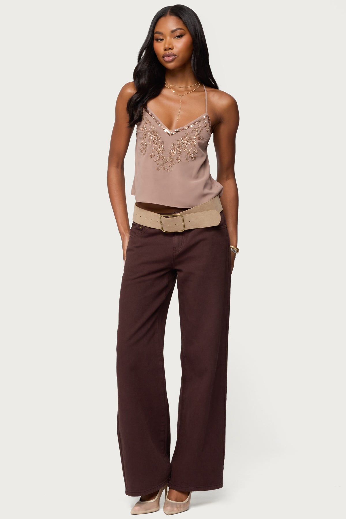 Sorina Embellished V Neck Top