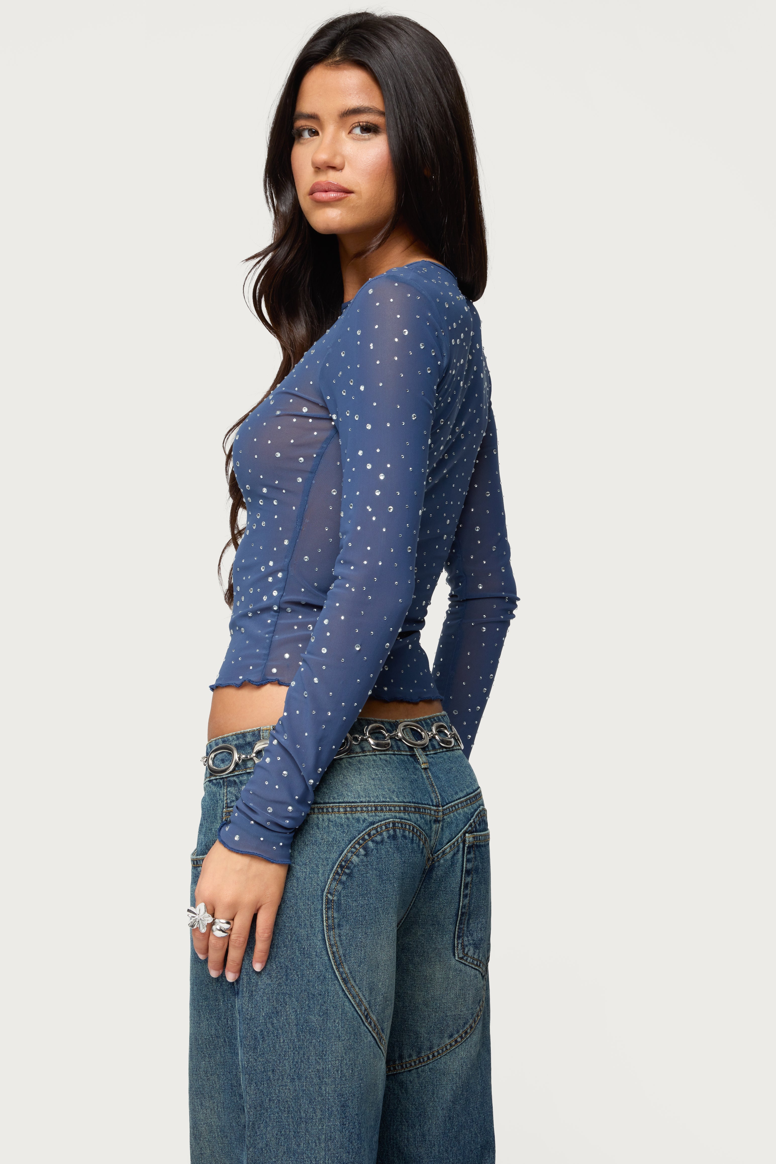 Anari Rhinestone Mesh Top