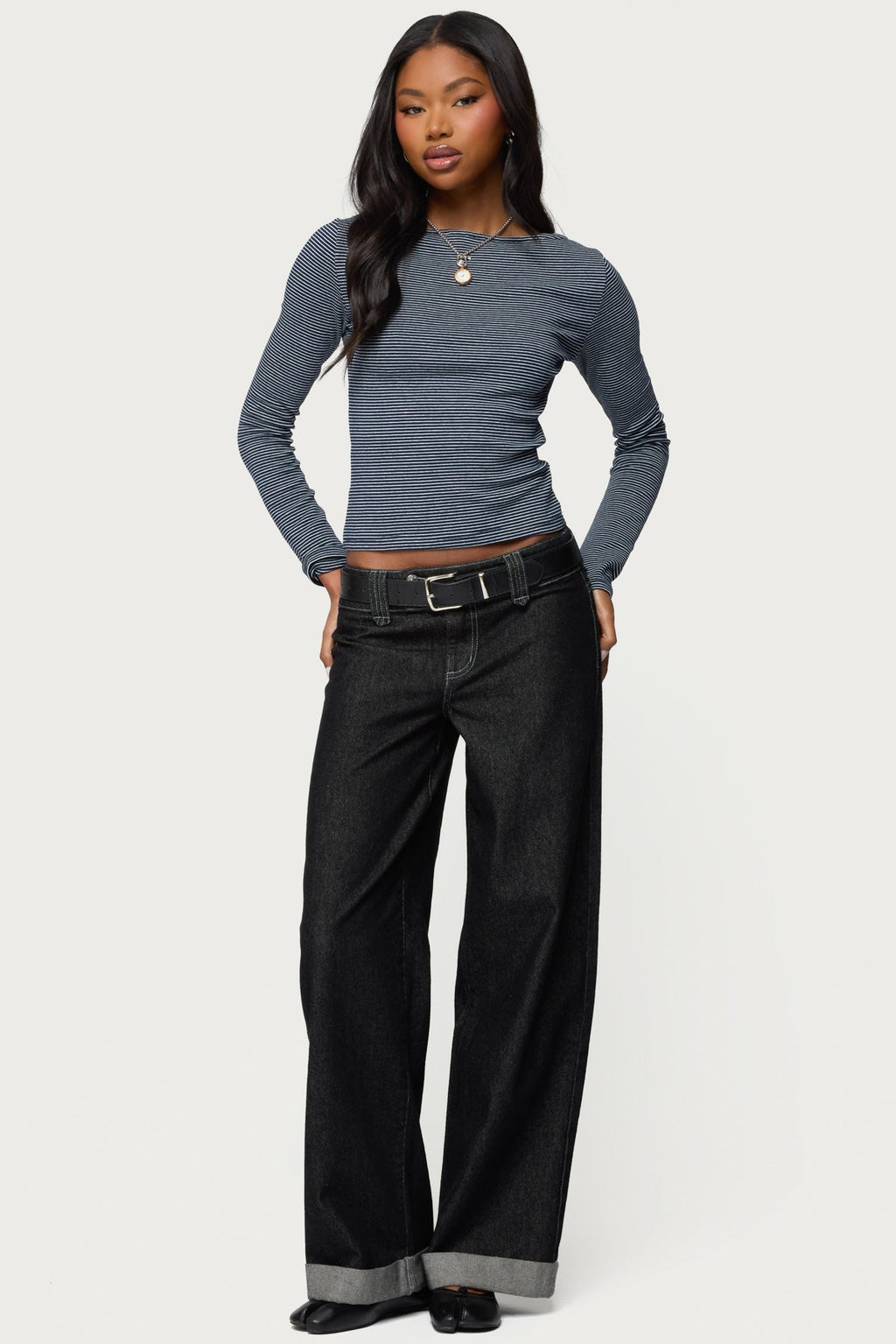 Loria Striped Boat Neck Top