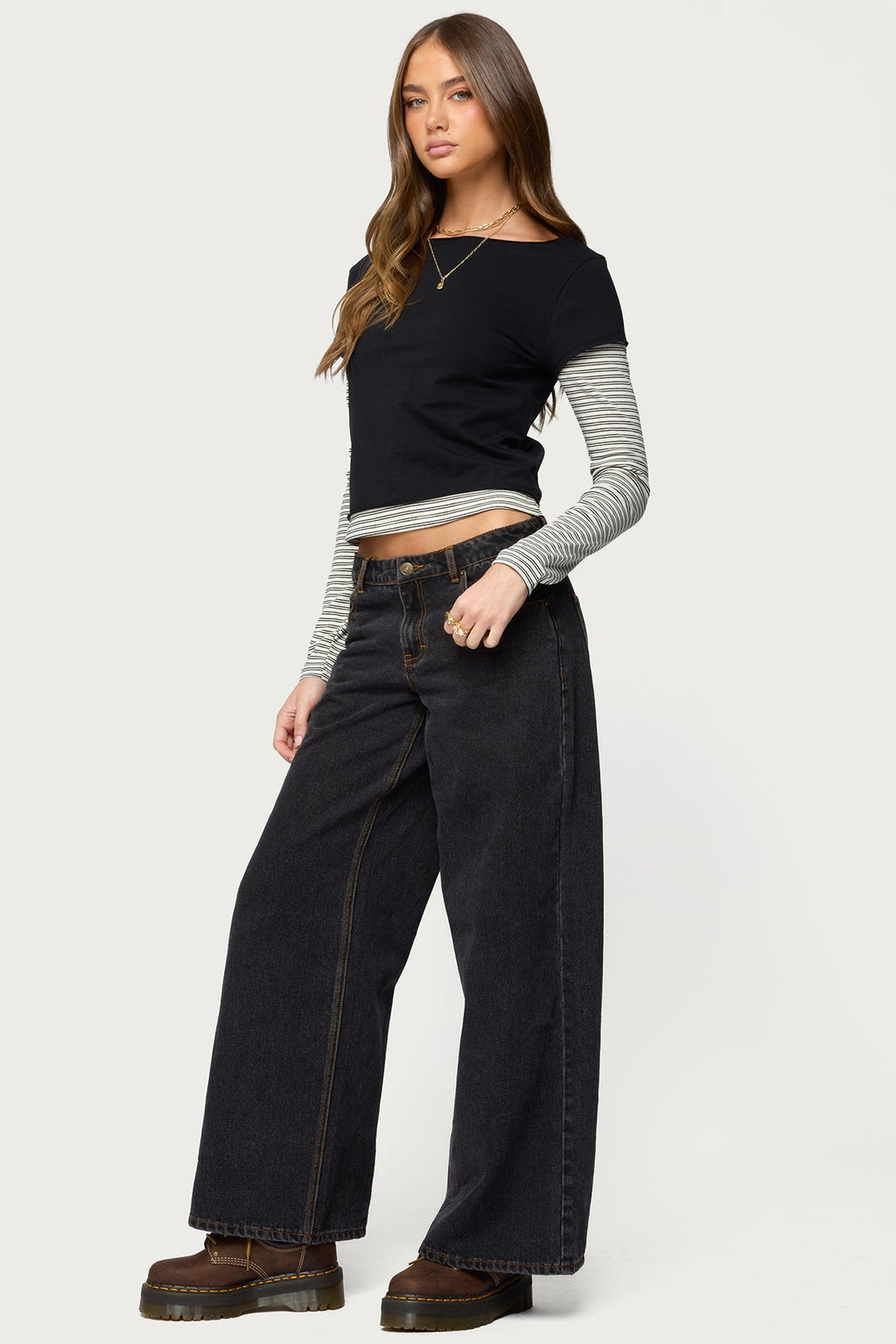 Layered Stripey Long Sleeve T Shirt