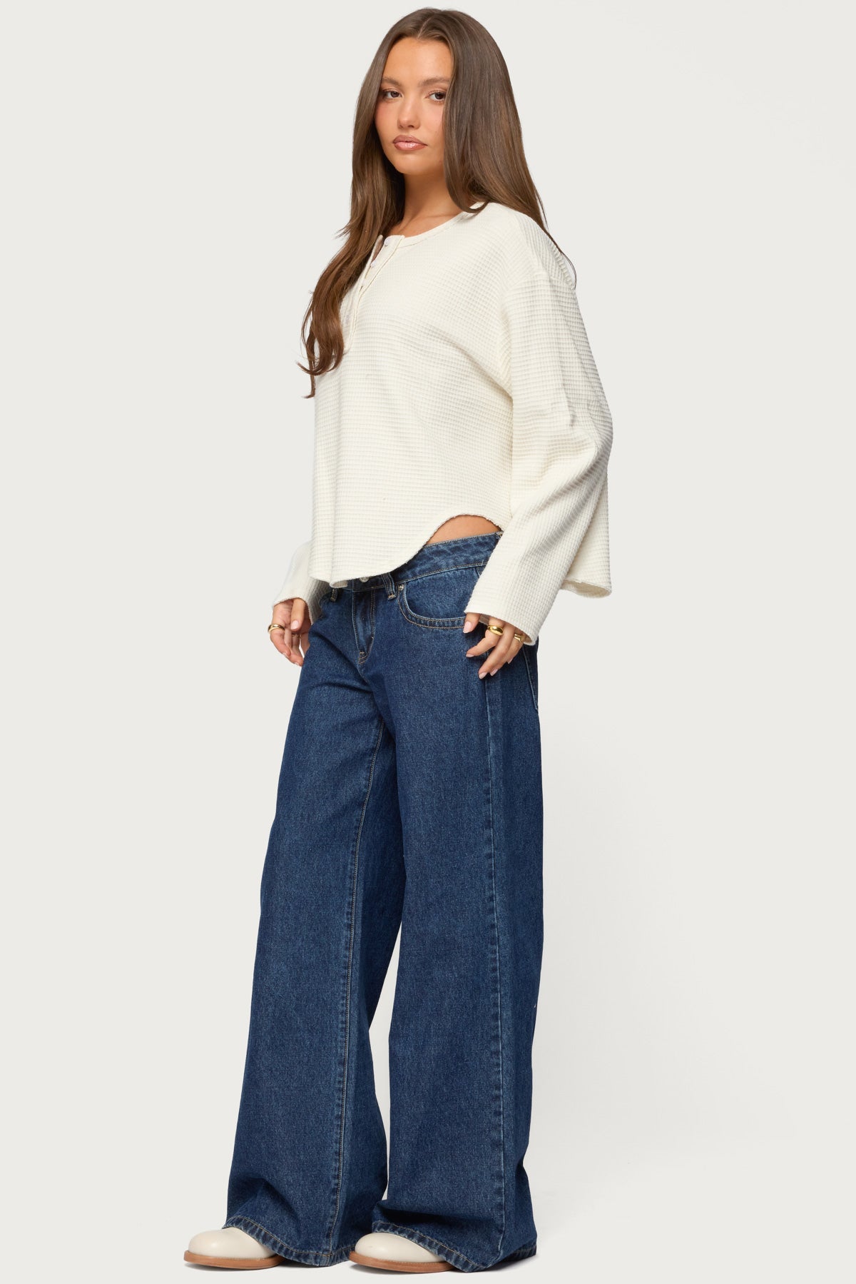 Alisia Oversized Waffle Henley Top