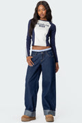 Striped Boxer Detail Low Rise Baggy Jeans