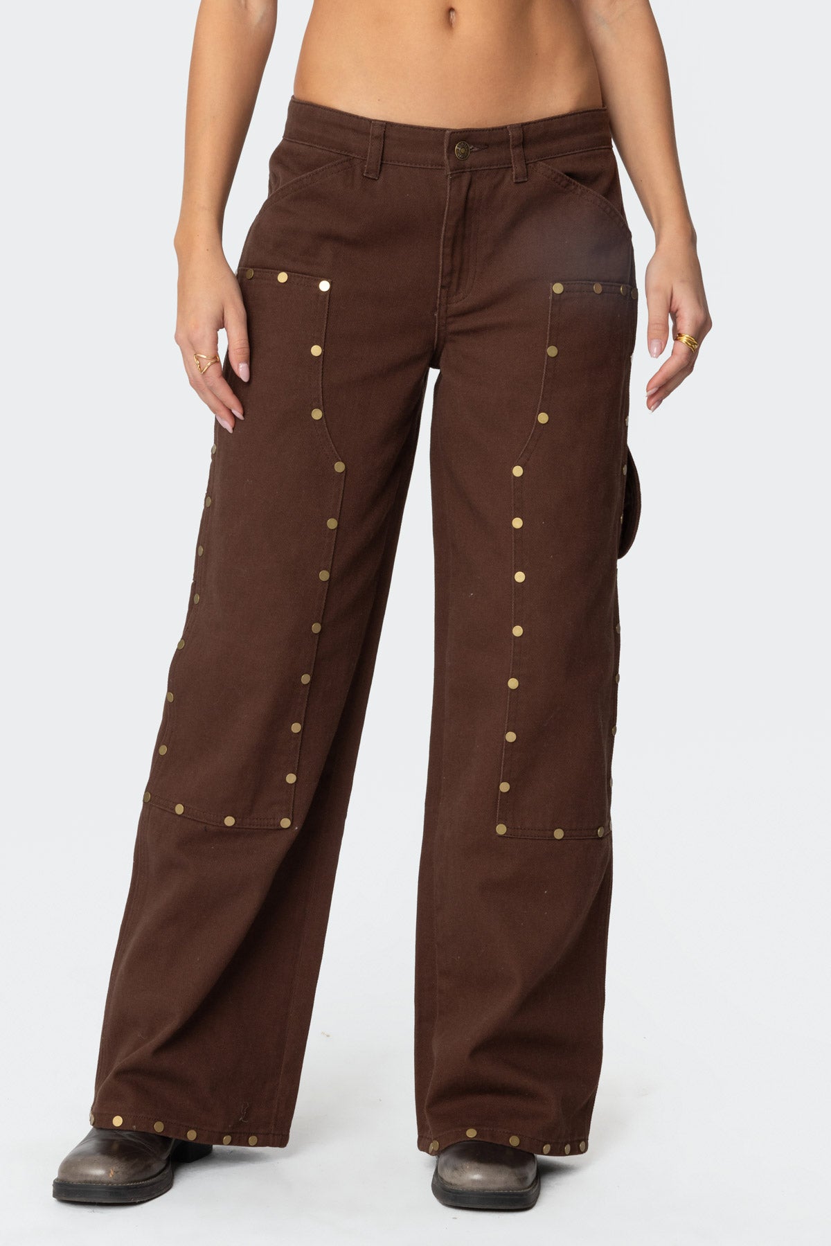 Studded Low Rise Baggy Carpenter Jeans