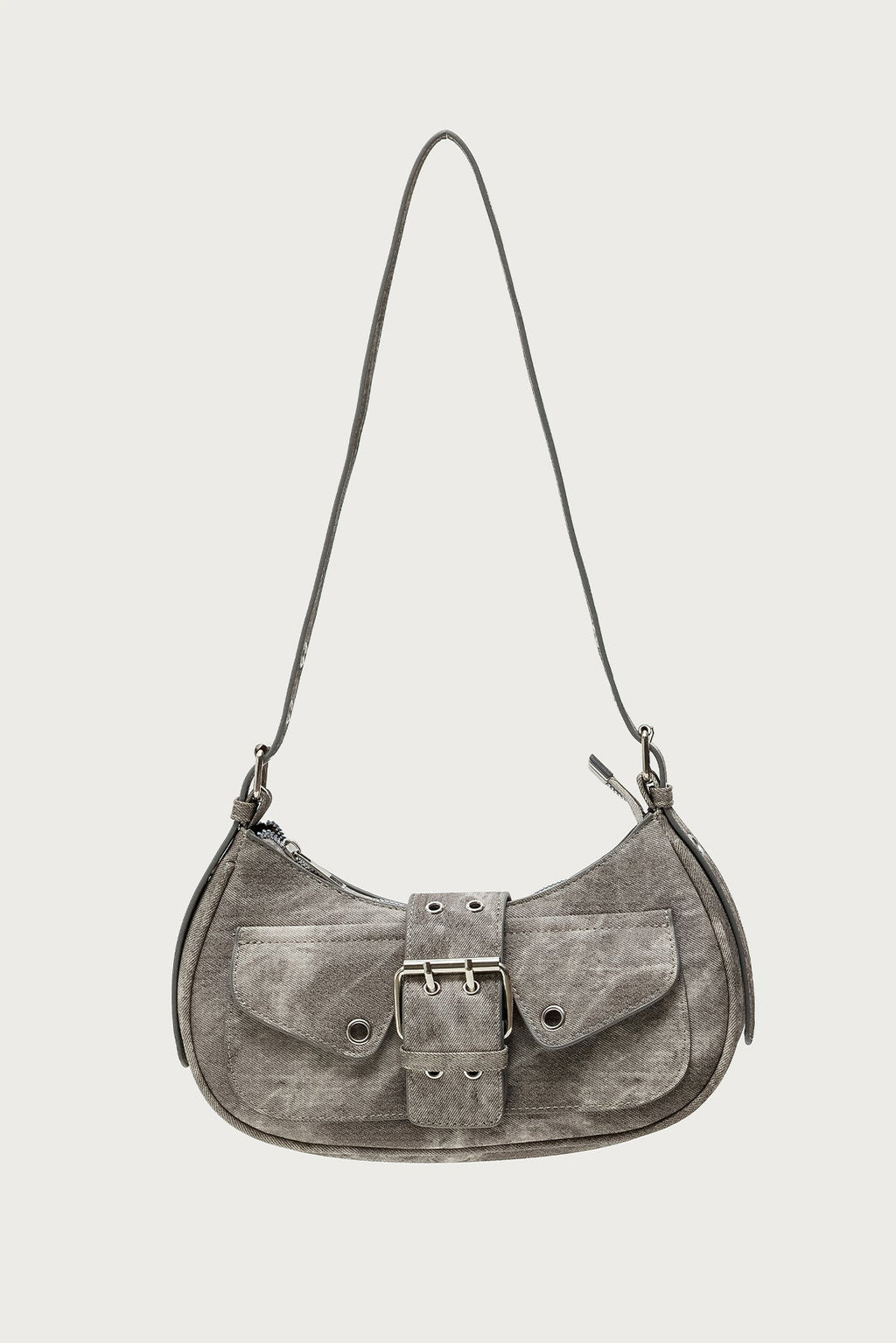 Washed Faux Leather Buckle Bag