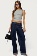 Cuffed Low Rise Straight Leg Jeans