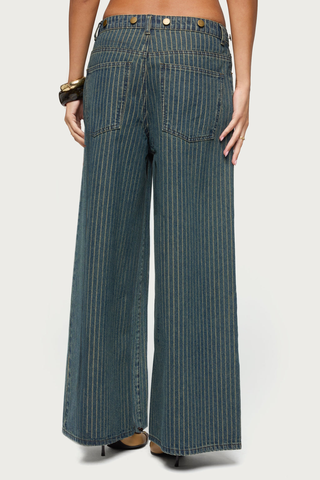 Button Pinstripe Low Rise Baggy Jeans