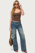 Moxlan Slanted Button Low Rise Baggy Jeans