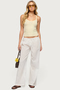 Embroidered Polka Dot Sheer Cotton Pants