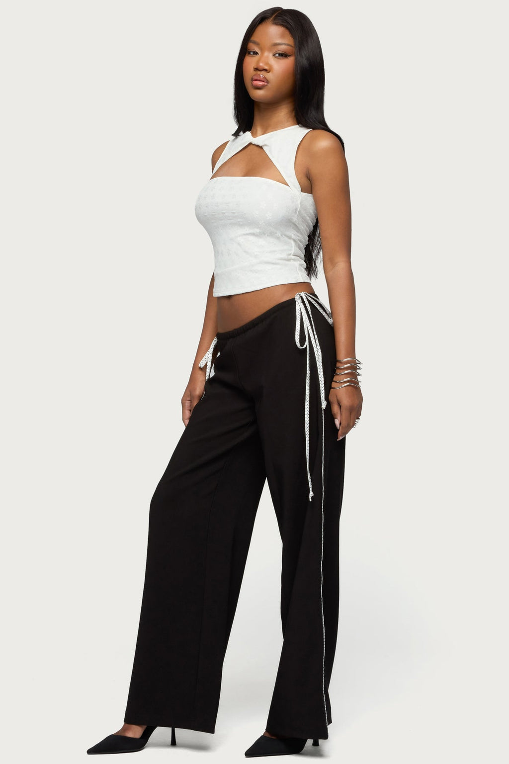 Elisia Twist Cutout Flower Lace Top