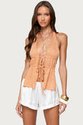 Sequin Knit Split Front Backless Top