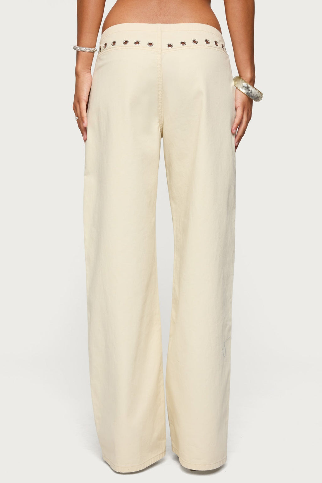 Grommet Tie Waist Low Rise Baggy Jeans