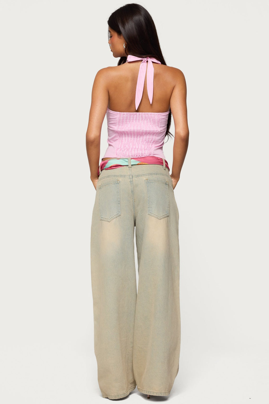 Caitie Striped Buckle Halter Top