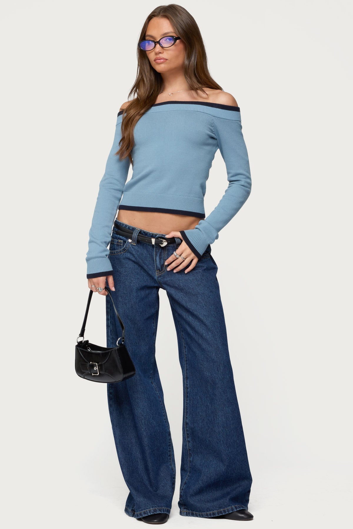 Kezzie Contrast Off Shoulder Knit Top
