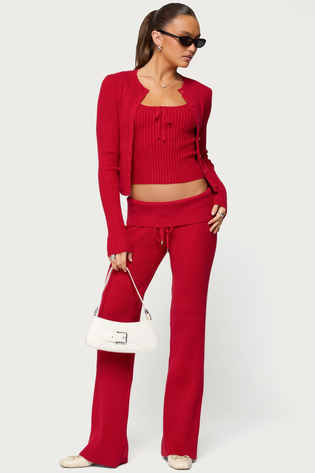 Adannah Tie Ribbed Knit Tank Top