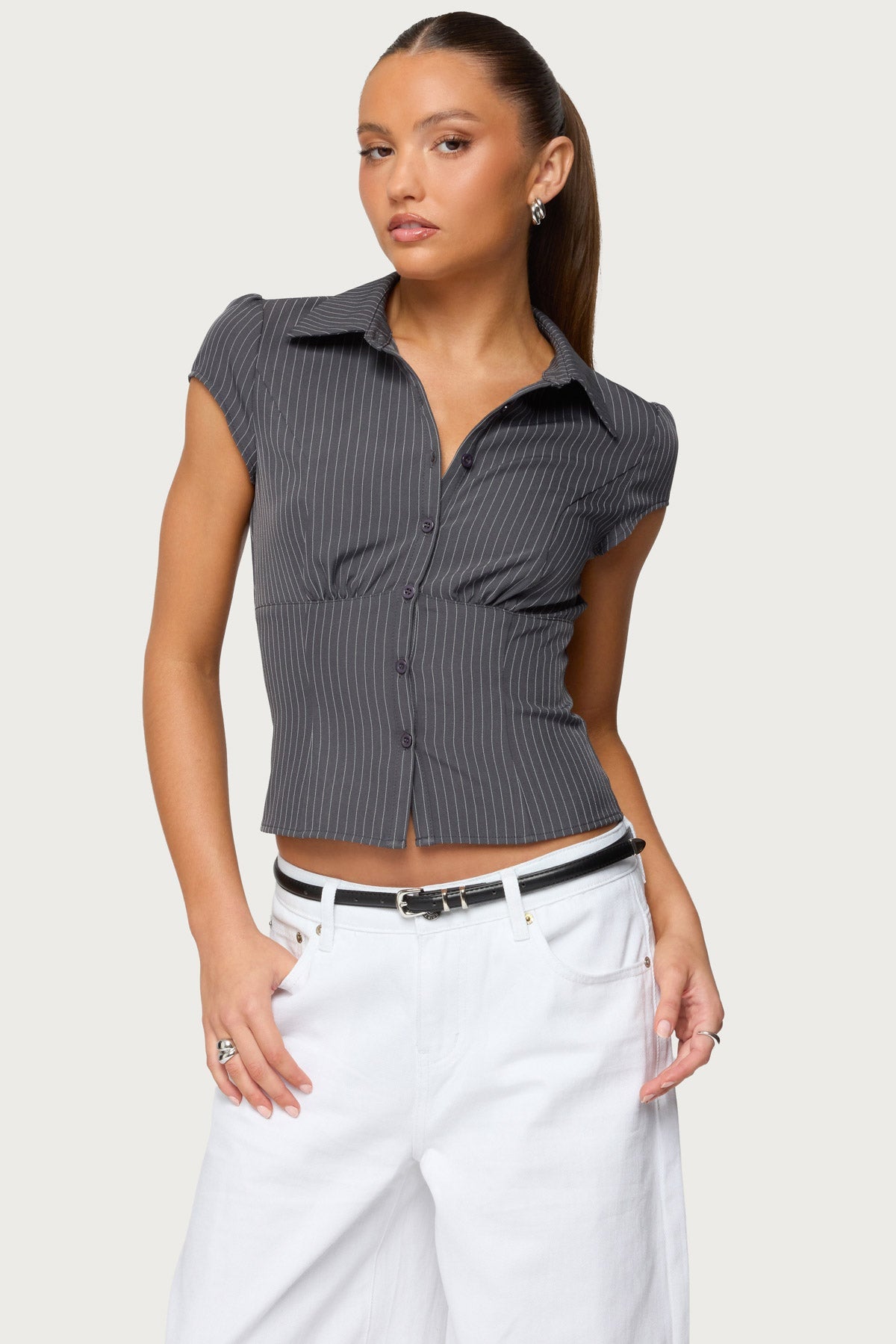 Juney Pinstripe Tailored Button Up Shirt
