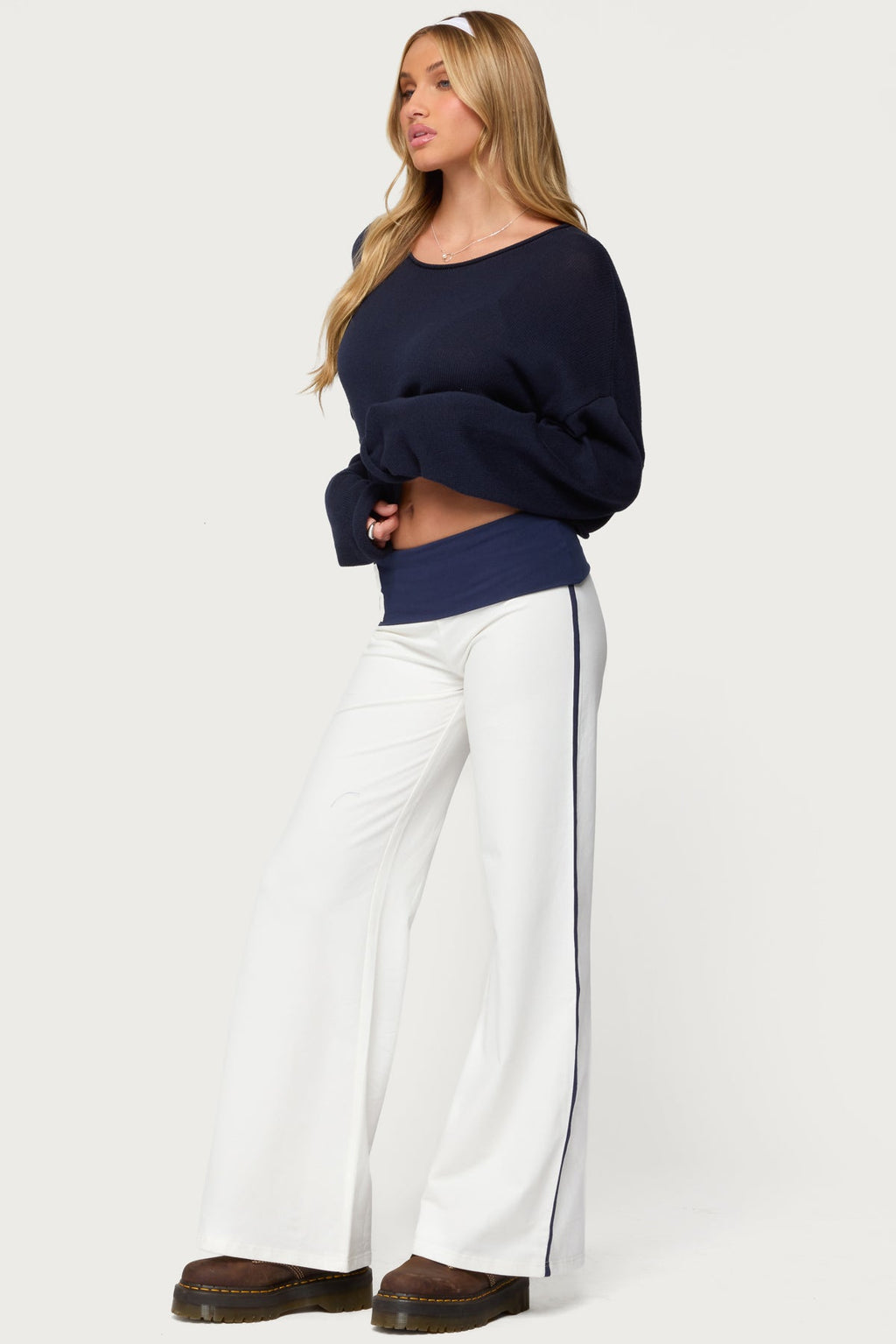 8 Contrast Fold Over Wide Leg Pants