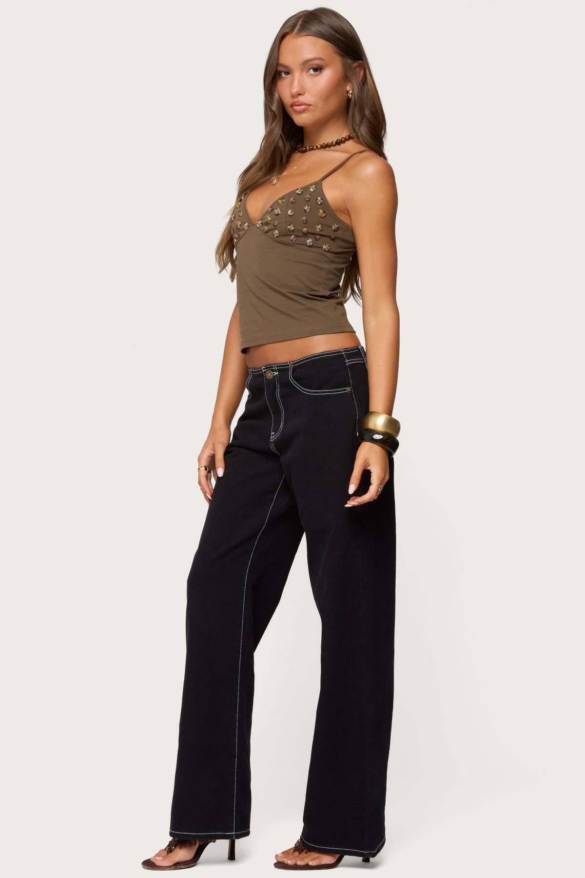 Nora Buttons V Neck Tank Top