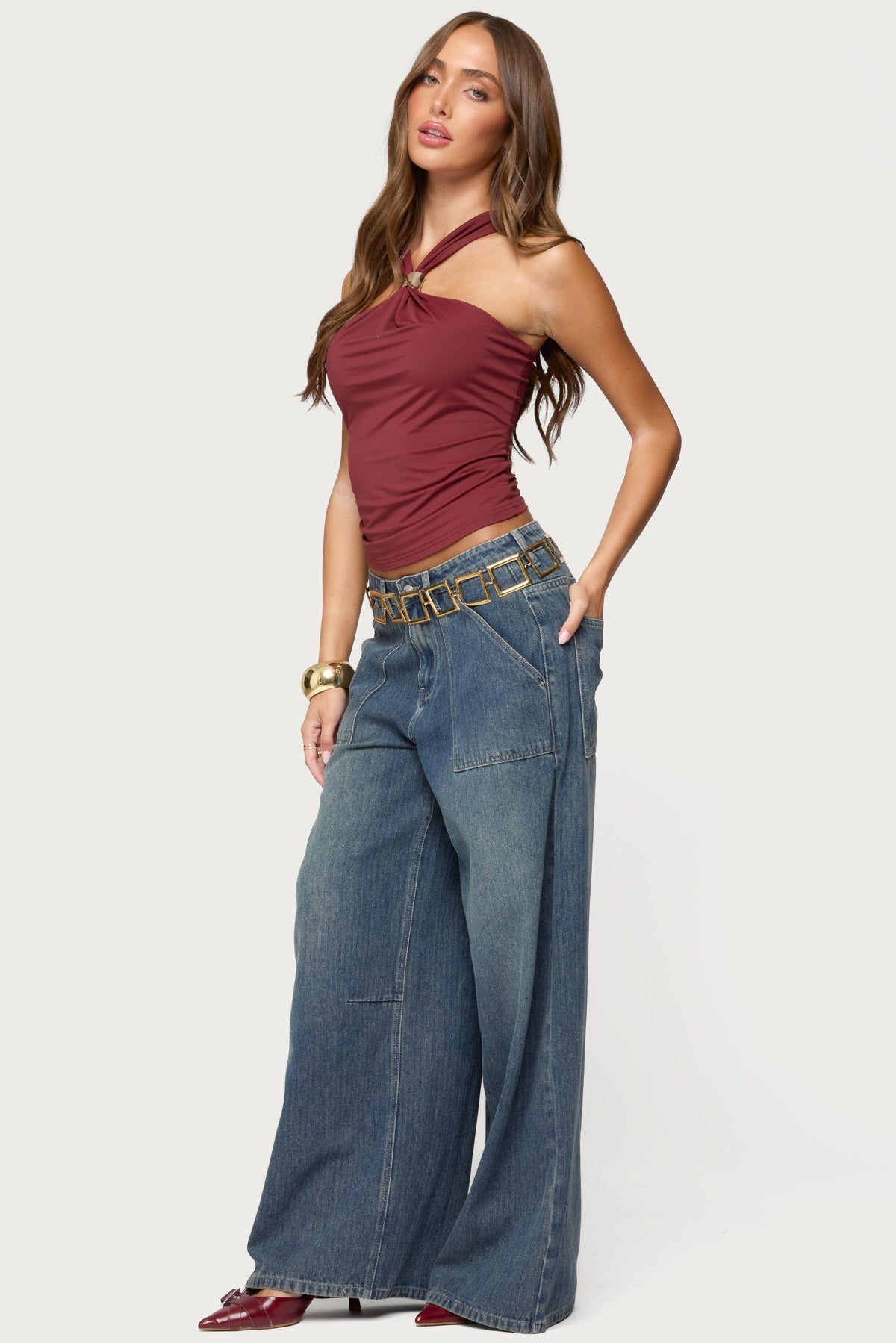 Cielle Wide Strap Gathered Top