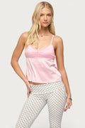 Blanca Satin Effect Lace Trim Tank Top
