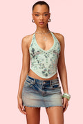 Barbie™ Floral Bead & Sequin Mesh Top
