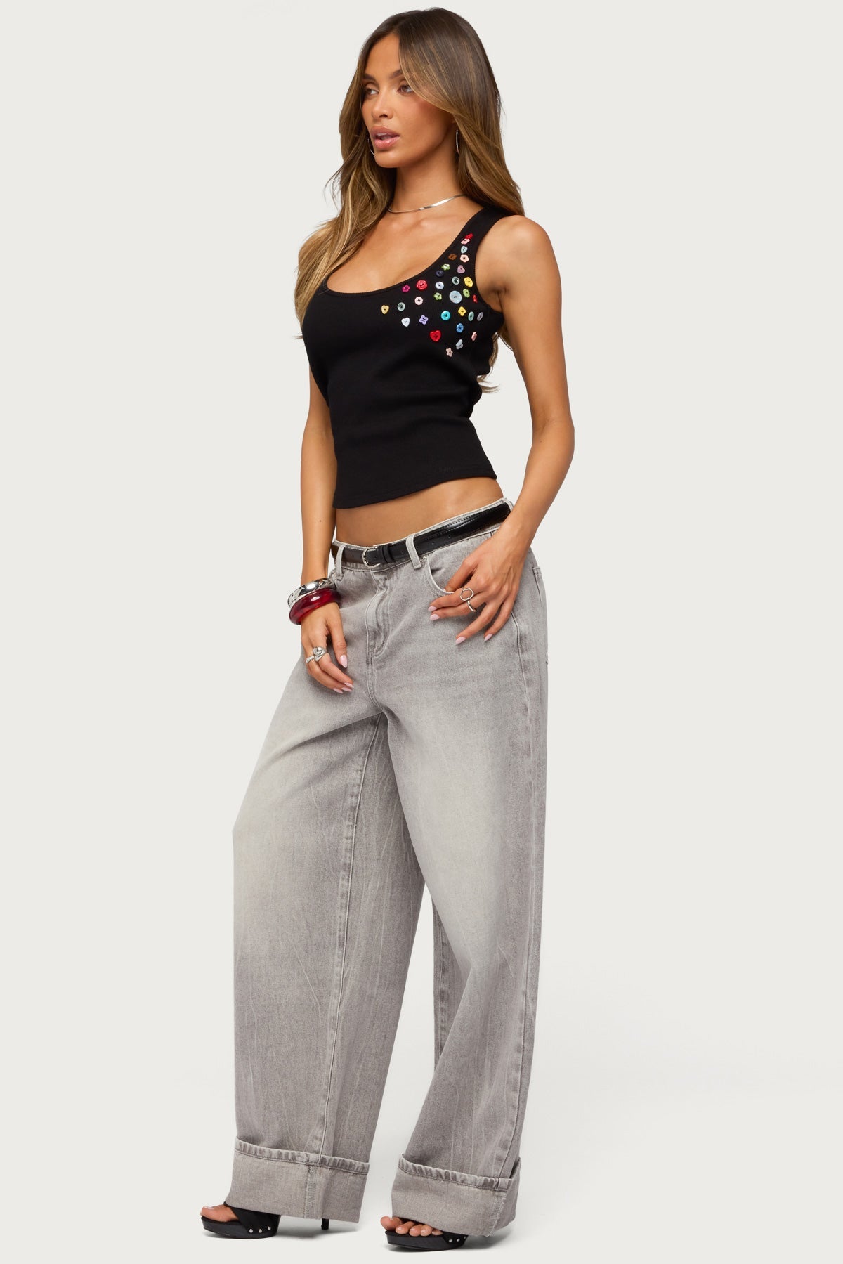 Natash Mixed Button Tank Top