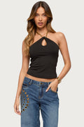 Alizie Beaded Chain Keyhole Halter Top