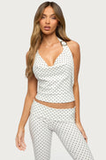 Eloisa Polka Dot Buckle Halter Top