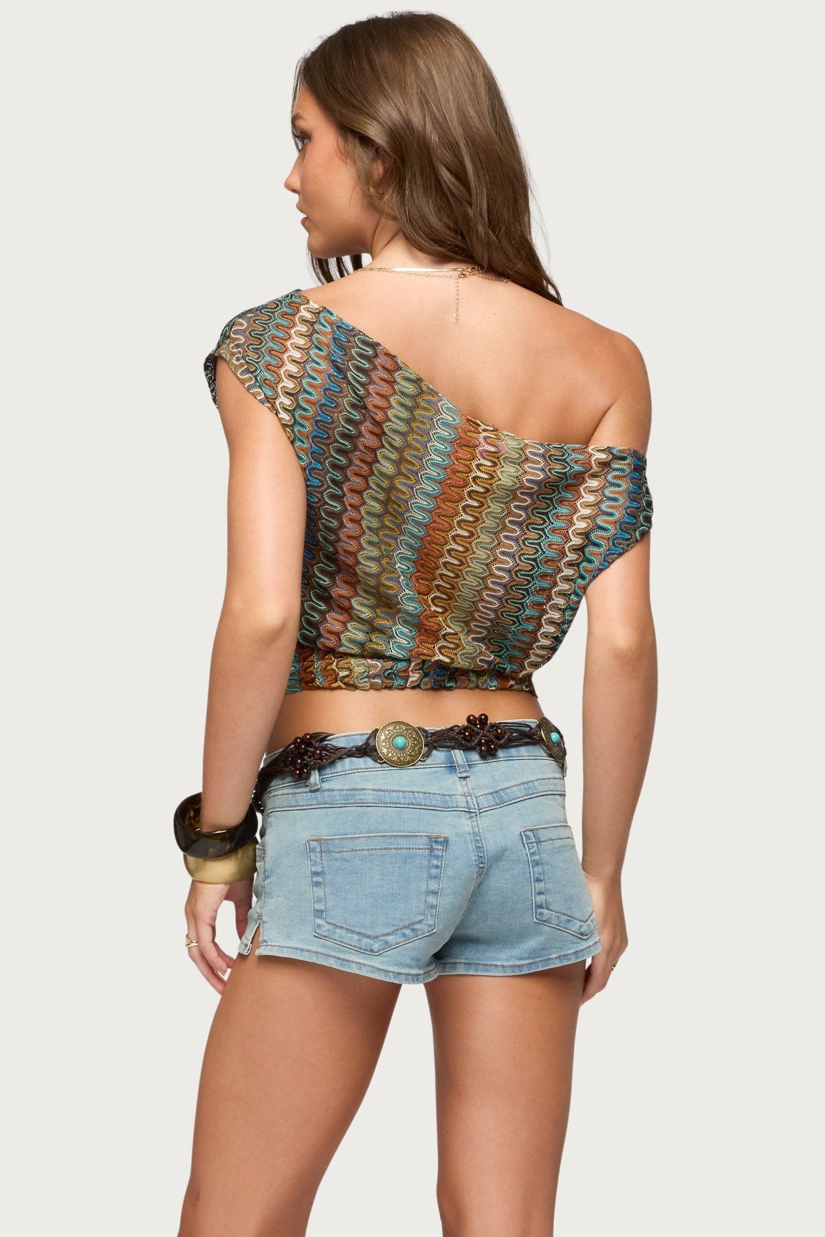 Taniya Off Shoulder Zigzag Crochet Top