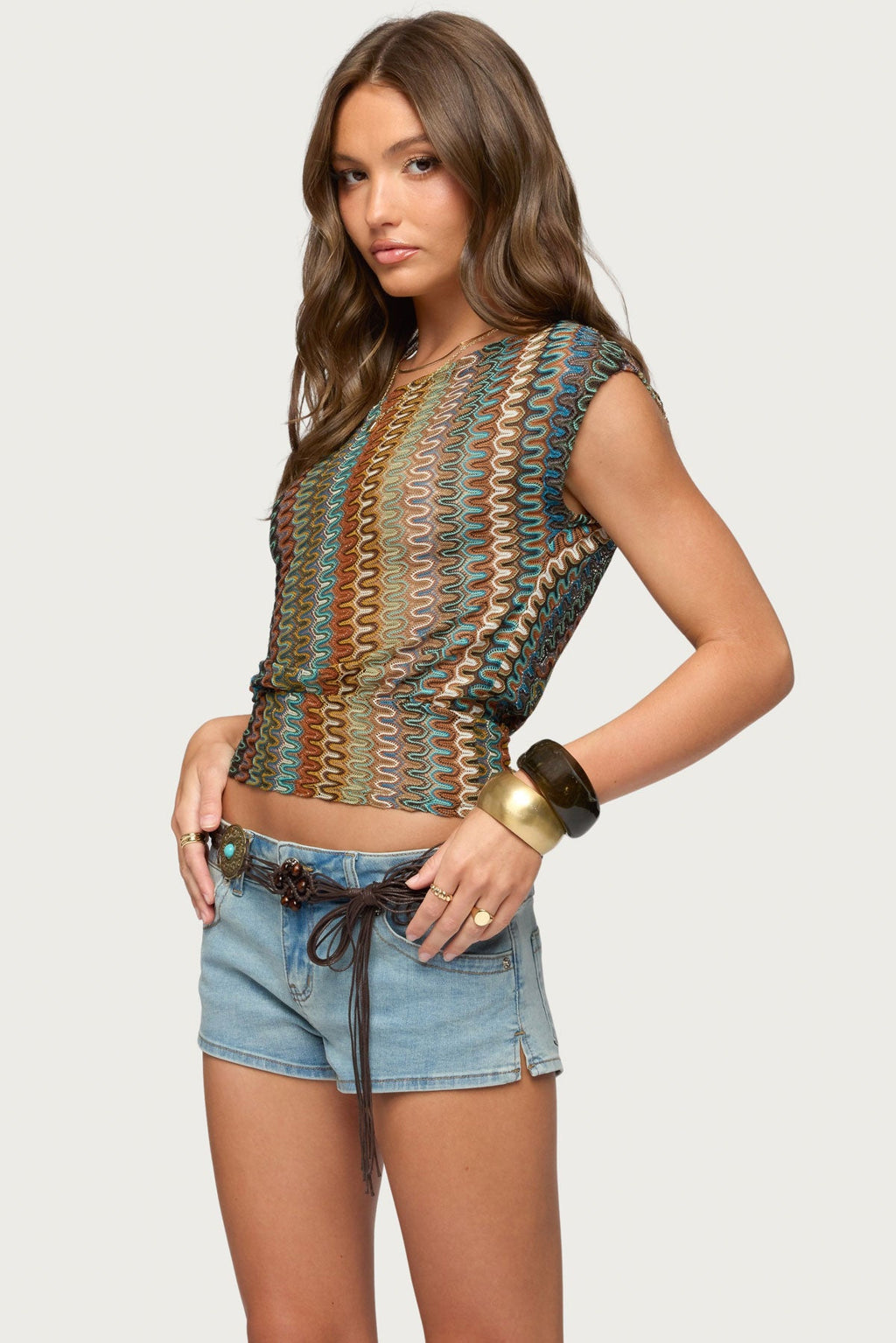 Taniya Off Shoulder Zigzag Crochet Top