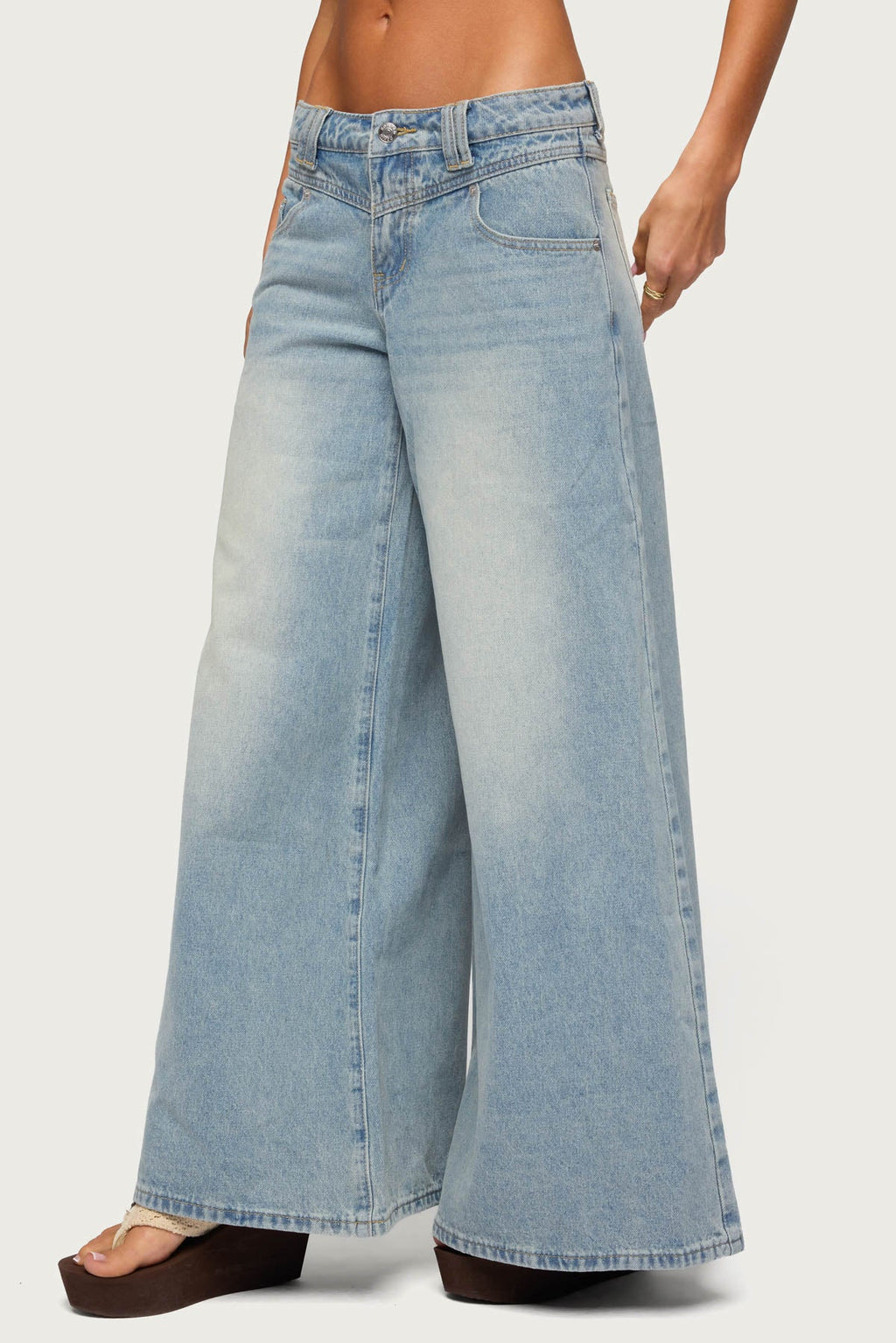 Stitched Low Rise Wide Leg Jeans